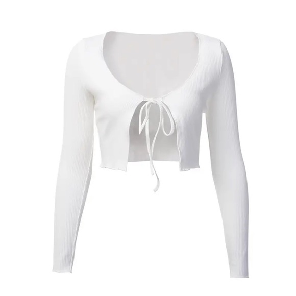 Crop Bow Tie front Cardigan - Picture 1 of 5